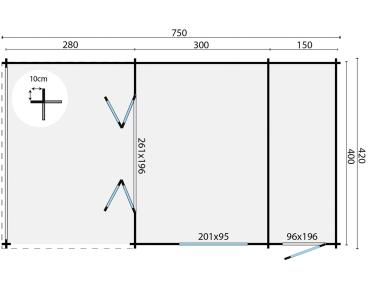 Gartenhaus Viveka 750x420 cm